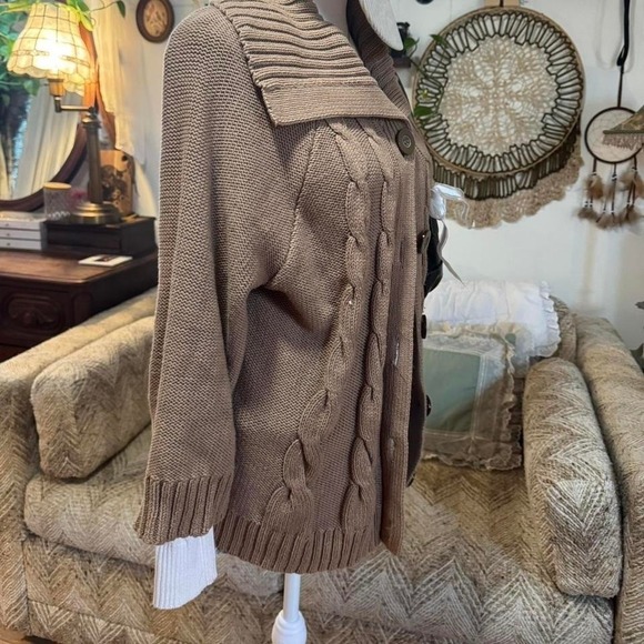 Croft & Barrow Brown Cable Knit Cardigan Sweater XL Oversized Button Front - Picture 5 of 8